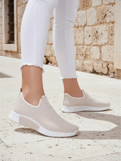 Women's beige sneakers Eulalia Slip-On flat heel fabric summer spring