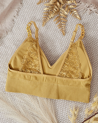 Royalfashion Women's ribbed bra with decorative straps