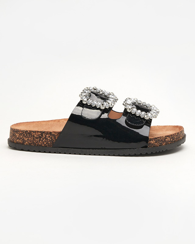 Black women's slippers with decorated clasps Olimika - Footwear