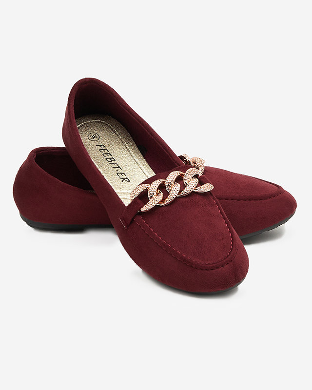 Women's burgundy eco-suede loafers with a chain Osylia - Shoes