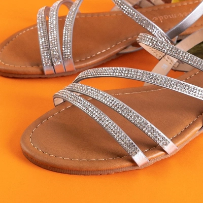 OUTLET Silver women's sandals with cubic zirconia Mitali - Footwear