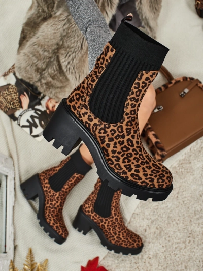 Patterned Women's Ankle Boots with Block Heels made of Eco Suede Anthere