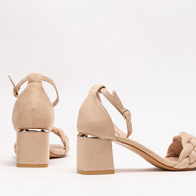 OUTLET Beige women's sandals with a decorated belt Venesi - Shoes