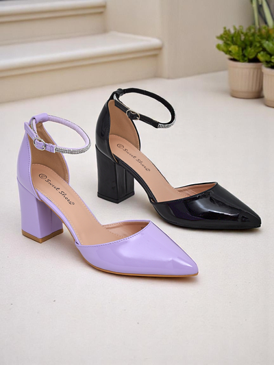 Royalfashion Women's patent leather pumps with a strap adorned with zirconia Furoni