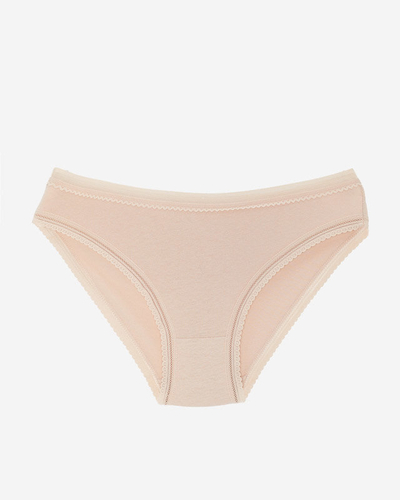 Beige Women's Cotton Plain Lace Briefs - Underwear