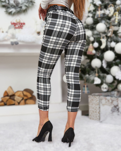 Royalfashion Women's white and black checkered pants