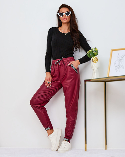 Royalfashion Bordo krāsas bordo ādas bikses no eko ādas