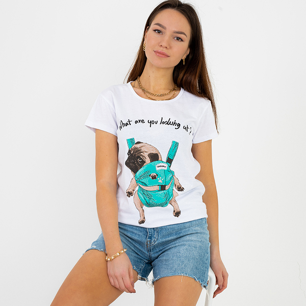 Ladies 'white T-shirt with colored print - Clothing
