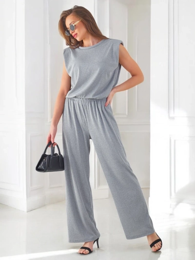 Royalfashion sieviešu ribota viskozes komplekts, bez piedurknēm un ar platiem biksēm