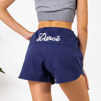 Blue women's short shorts with the inscription - Clothing