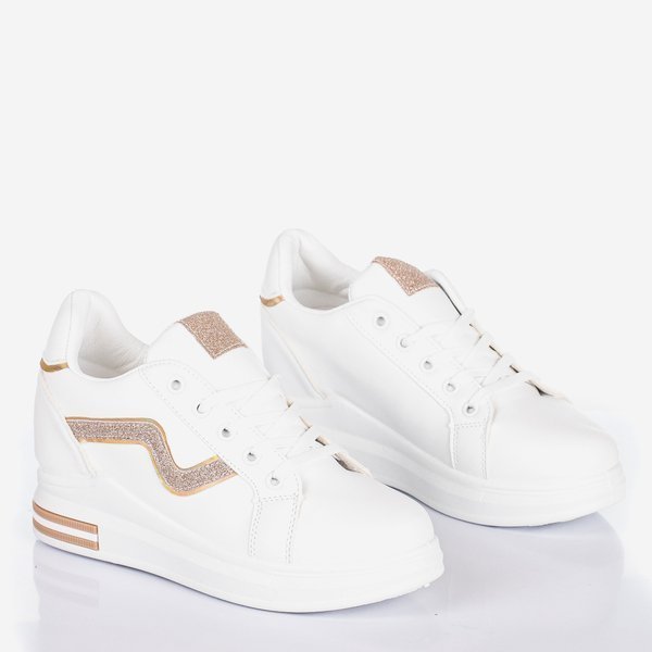 White indoor sports shoes on a covered heel with gold inserts Say It - Footwear