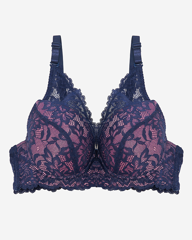 Pink women's bra with navy blue lace - Underwear