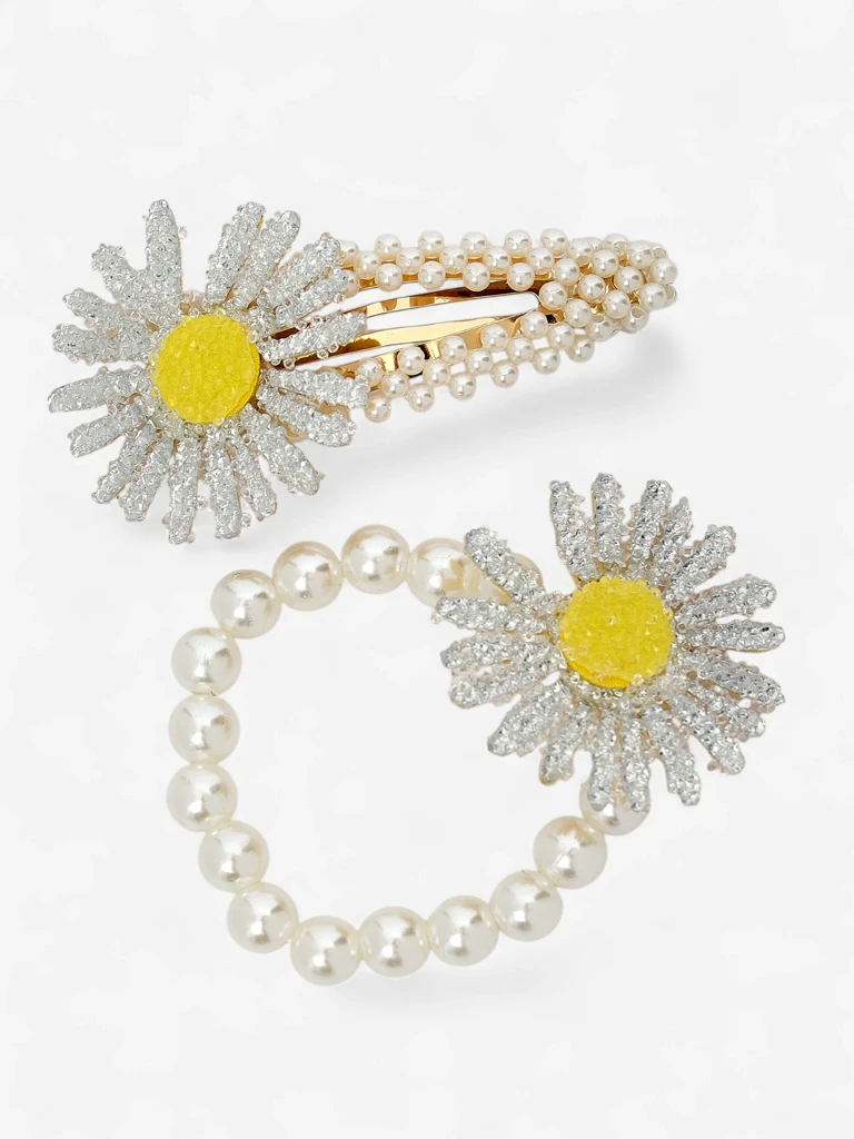 Royalfashion Klipšu un matu gumiju komplekts ar Flora Perla ziedu