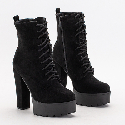 Women's black lace-up boots on the Alya post - Footwear