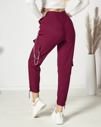 Maroon women's combat pants with chain- Clothing