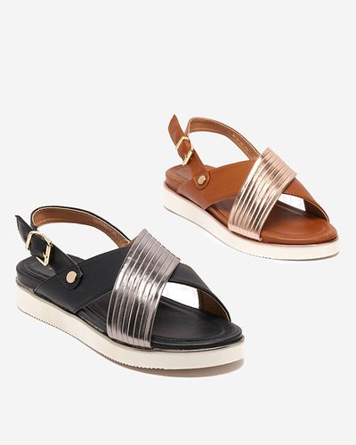 Melnas sieviešu sandales ar sudraba jostu Gerii- Shoes