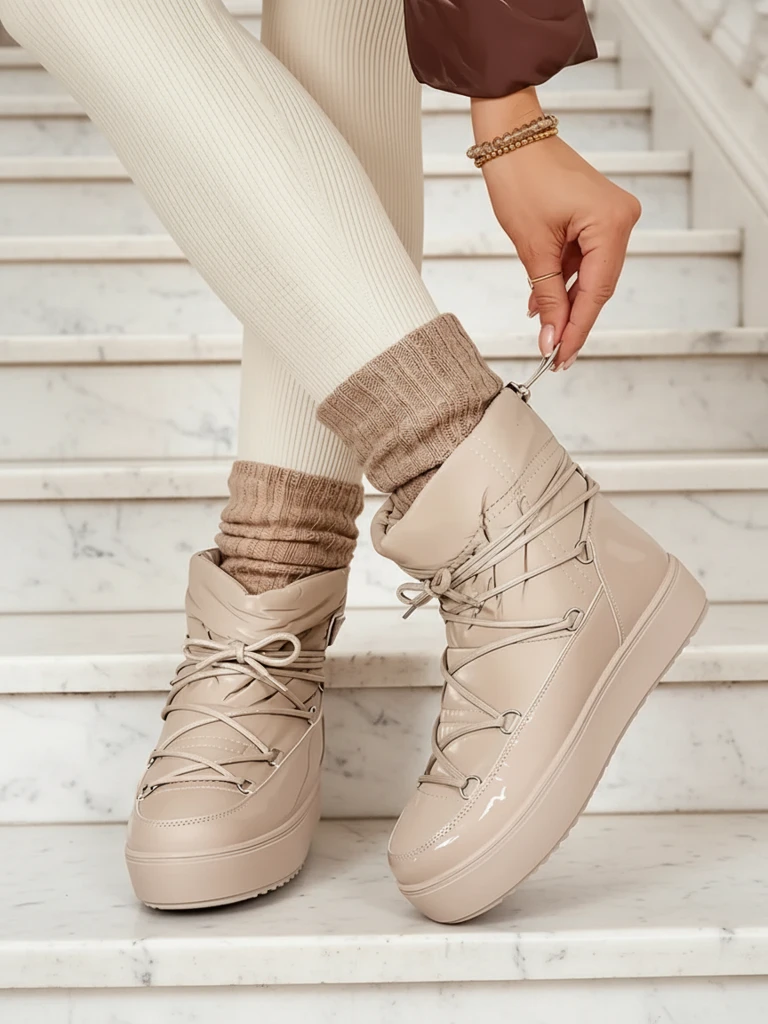 Royalfashion Sieviešu iešļūcamie zābaki a'la sniega zābaki gaiši brūnā krāsā Vevnose