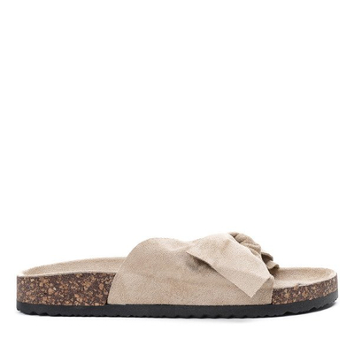 Beige slippers with a Montiana bow - Footwear
