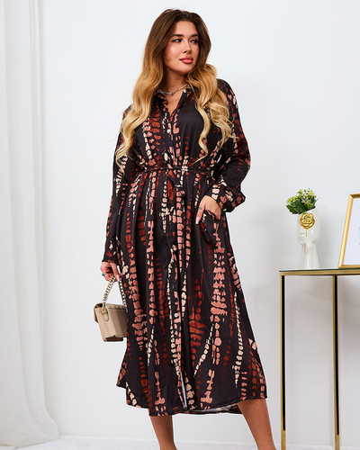 Royalfashion Melni un brūni rakstaina sieviešu maxi kleita