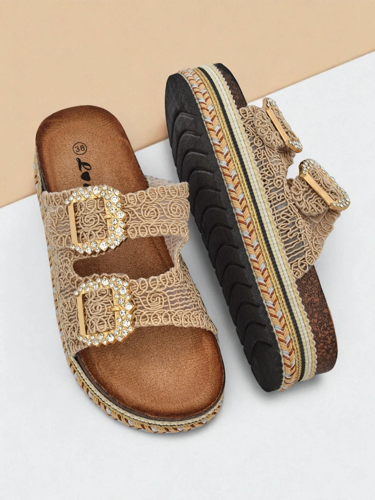 Royalfashion Женские сандалии с пряжками из страз GlamCork