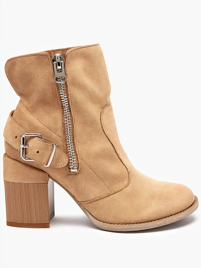 Light brown eco suede women's boots on the post Emrica - Footwear