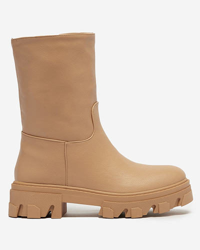 Women's slip-on ankle boots with camel Mekira insulation - Footwear
