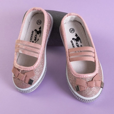OUTLET Children's pink brocade ballerinas with a bow Tryfonia - Shoes