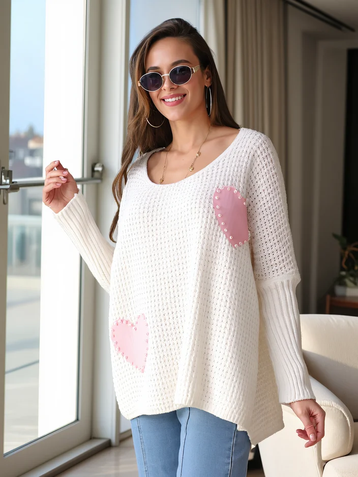 Royalfashion Women's oversized acrylic sweater with hearts