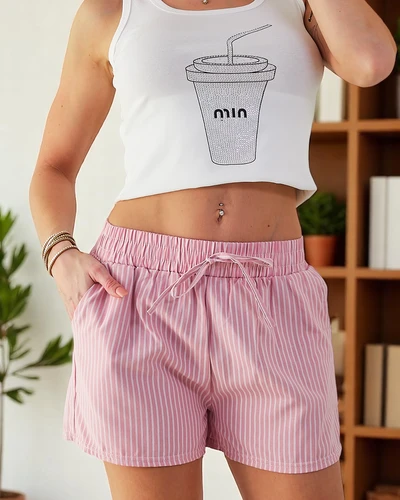 Royalfashion Women's shorts with an elastic waistband and drawstrings in a striped pattern