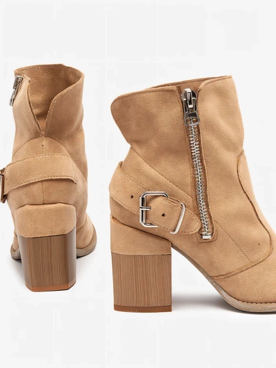 Light brown eco suede women's boots on the post Emrica - Footwear