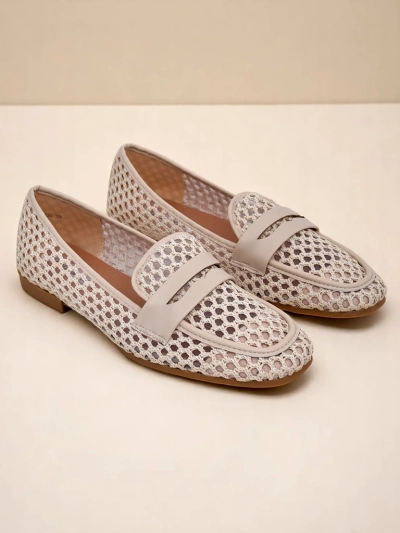 Beige Royalfashion Primavera Aelia fabric moccasins with almond toe