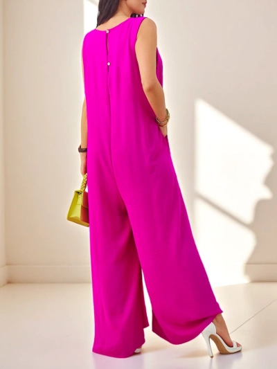 Fuchsia Artemisia viscose jumpsuit with straps and embellishment
