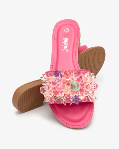 Royalfashion Женские шлепанцы цвета фуксии с разноцветными кристаллами Bling Breeze