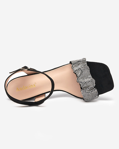 OUTLET Melnas sieviešu sandales uz staba ar cirkoniem Trieste - Apavi