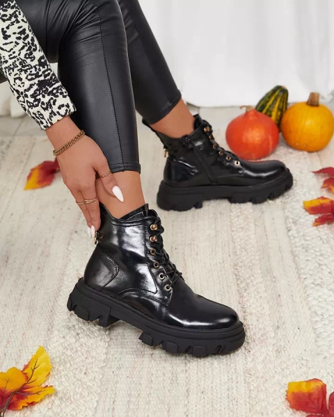 Royalfashion Melni eko ādas sieviešu siltināti Selori trapper zābaki