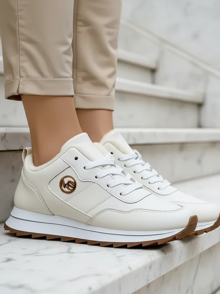 Lav: Royalfashion Alba Ocieplane Sneakersy Damskie Biale Ekoskora na Platformie