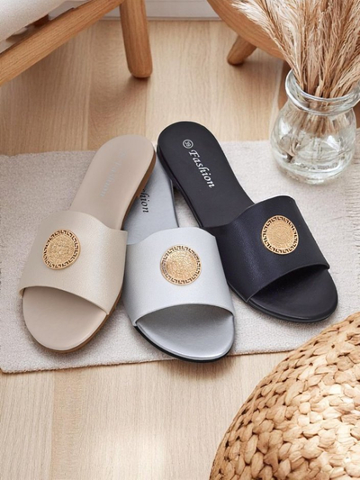 Royalfashion Женские шлепанцы на плоской подошве Golden Slip