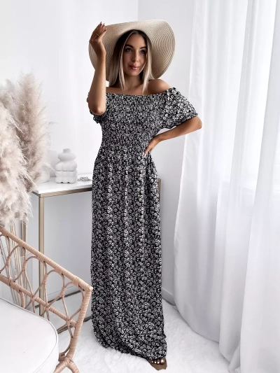 Black women's floral midi dress - Clothing