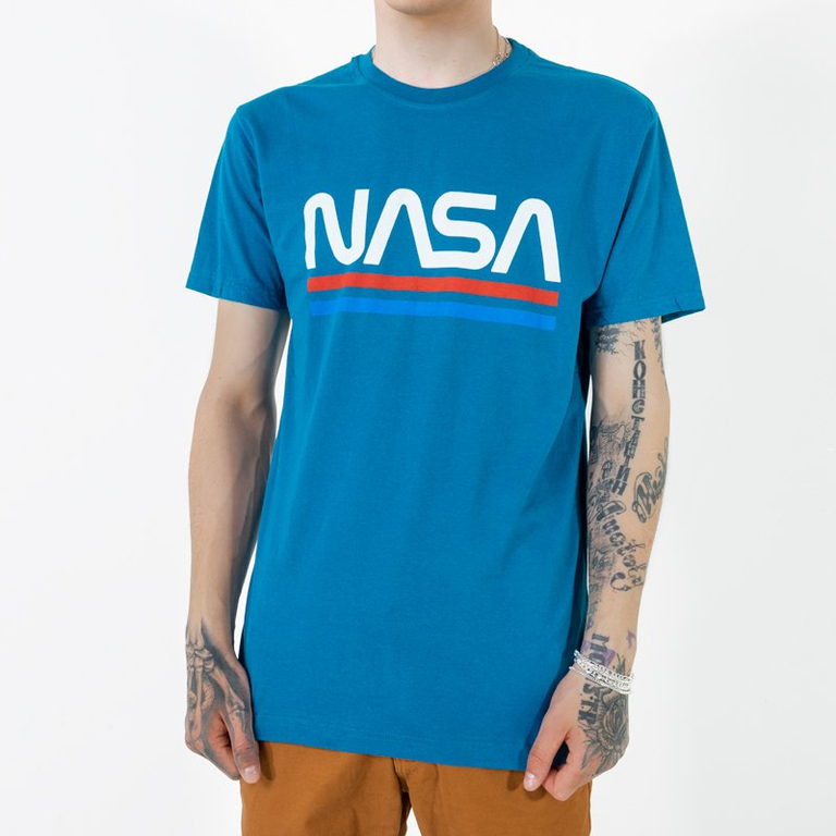 Blue cotton men's t-shirt with the inscription - Clothing