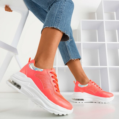 Neon orange women's sports sneakers with holographic Piules inserts - Footwear 1