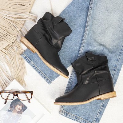 Black cowboy boots on a daress's wedge heel - Footwear 1