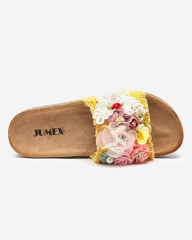 Желтые женские шлепанцы с украшением Ososi