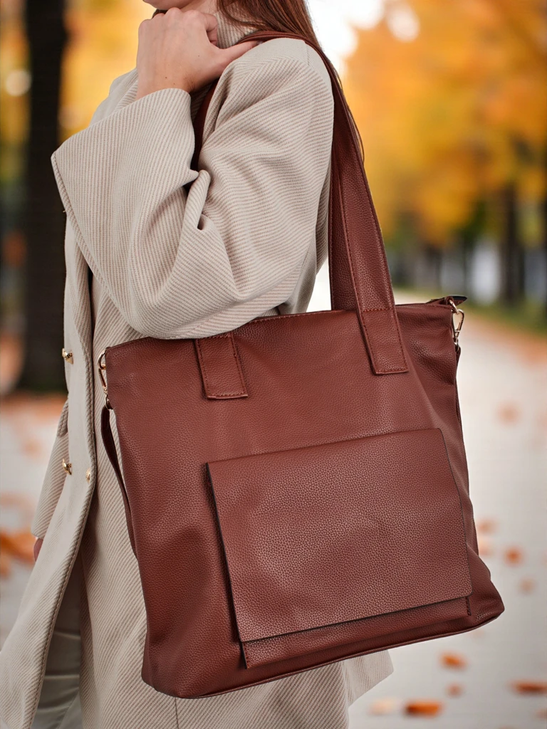 Large Women's Faux Leather Shopper Bag Moon Whisper