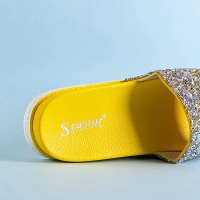 OUTLET Yellow women's platform slippers with cubic zirconia Sailor - Footwear