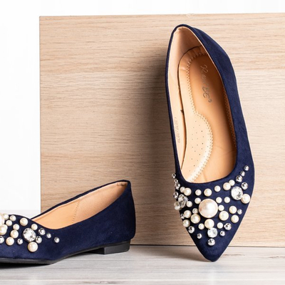 Navy blue ballerinas with pearls and zircons Eithne - Footwear
