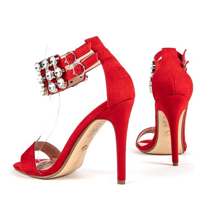 Red sandals on a high heel with cubic zirconia Elvine - Footwear