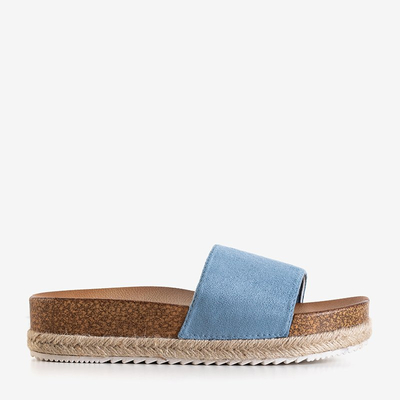 Blue women's slippers on the Kosala platform - Footwear