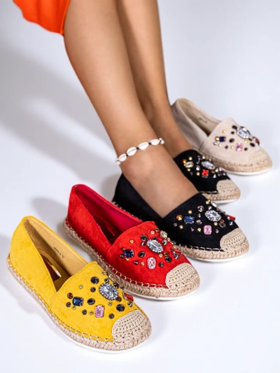 Red women's eco-suede espadrilles with cubic zirconias Mediros - Footwear