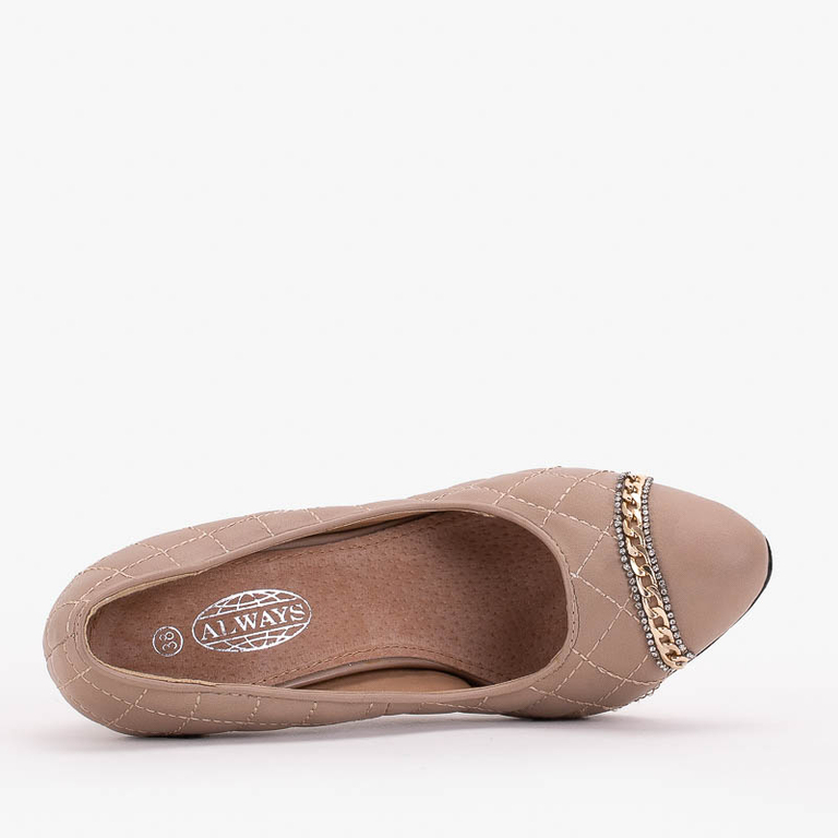 Beige women's quilted stiletto pumps with decoration Rilas - Footwear