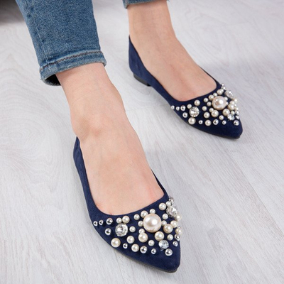 Navy blue ballerinas with pearls and zircons Eithne - Footwear